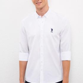 US Polo Assn Ak Erkek Uzyn ýeňli Slim Fit Gündelik köýnek