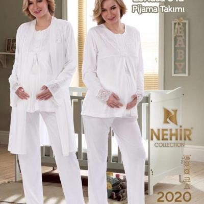 Nehir Dürli reňkli Zenan Uzyn ýeňli Pijama toplumy