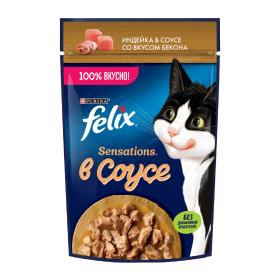 Felix uly ýaşly pişikler üçin - Bekon tagamly sousda Hindi towugy 85 g