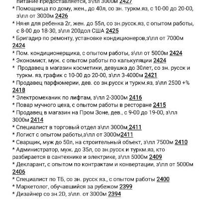 Täze boş iş orunlary. Вакансии