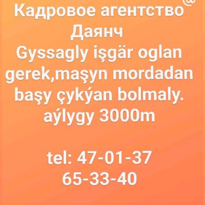 Gyssagly işgär oglan gerek