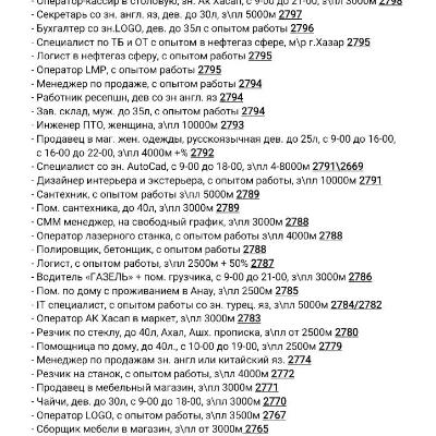 Täze boş iş orunlary. Вакансии