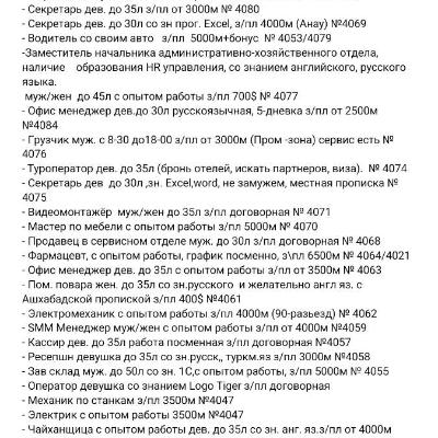 Täze boş iş orunlary. Вакансии