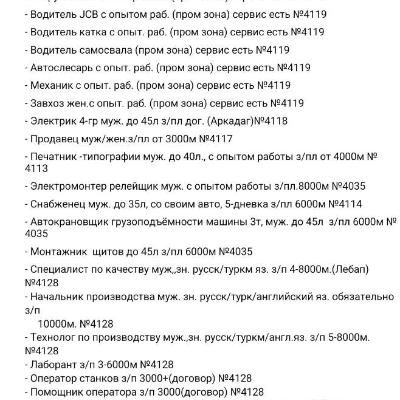Täze boş iş orunlary. Вакансии